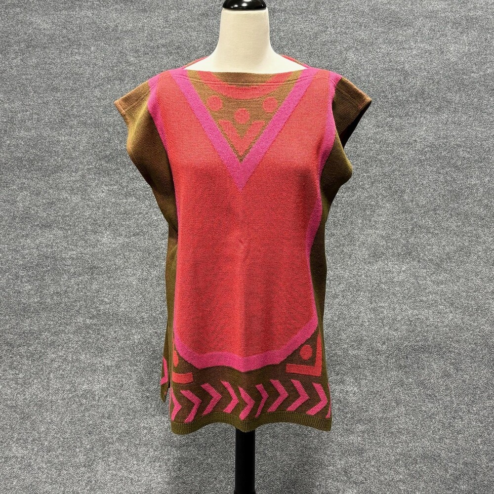 Rodier Sweater Womens Size Large L Pink Brown Tribal Tunic Geometric Knit Top